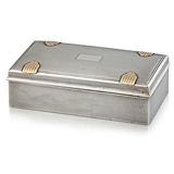 A STERLING SILVER AND 14 K GOLD CIGAR BOX -    - The Gentleman's Sale