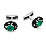 A PAIR OF EMERALD AND ONYX CUFFLINKS -    - Auction of Fine Jewels & Watches