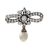 A NATURAL PEARL AND DIAMOND BROOCH -    - Auction of Fine Jewels & Watches