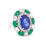 A TANZANITE, EMERALD AND DIAMOND RING -    - Auction of Fine Jewels & Watches