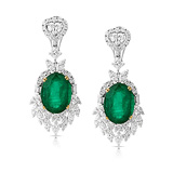 A MAJESTIC PAIR OF EMERALD AND DIAMOND EAR PENDANTS -    - Auction of Fine Jewels & Watches