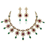 A SUITE OF 'POLKI' DIAMOND, RUBY AND EMERALD JEWELRY -    - Auction of Fine Jewels & Watches