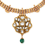 A PERIOD 'POLKI' DIAMOND AND EMERALD PENDANT -    - Auction of Fine Jewels & Watches