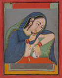 A Lady Drinking -    - Indian Miniature Paintings and Works of Art