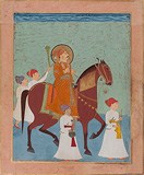 Ceremonial Horseback Portrait of Prince Lakhpatji of Kutch with Four Attendants -    - Indian Miniature Paintings and Works of Art