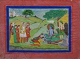 Rama, Sita, and Lakshman worshiped by a Sikh ruler, Punjab Hills -    - Indian Miniature Paintings and Works of Art