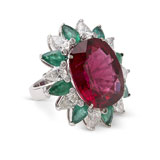 A RUBELITE, EMERALD AND DIAMOND RING -    - Autumn Auction of Fine Jewels and Silver
