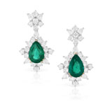 A PAIR OF EMERALD AND DIAMOND EAR PENDANTS -    - Autumn Auction of Fine Jewels and Silver