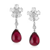 A PAIR OF RUBELLITE AND DIAMOND EAR PENDANTS -    - Autumn Auction of Fine Jewels and Silver