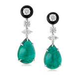A PAIR OF EMERALD AND DIAMOND EAR PENDANTS -    - Autumn Auction of Fine Jewels and Silver