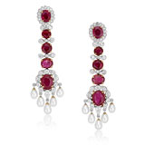 A PAIR OF RUBY, PEARL, AND DIAMOND EAR PENDANTS -    - Autumn Auction of Fine Jewels and Silver
