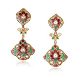 A PAIR OF RUBY AND EMERALD EAR PENDANTS -    - Autumn Auction of Fine Jewels and Silver