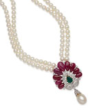 AN ELEGANT RUBY, DIAMOND AND PEARL NECKLACE -    - Autumn Auction of Fine Jewels and Silver