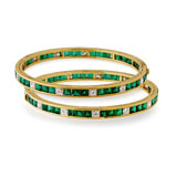 A PAIR OF EMERALD AND DIAMOND BANGLES -    - Autumn Auction of Fine Jewels and Silver