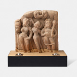 A BUFF SANDSTONE SCULPTURE OF GANGA WITH ATTENDANT AND SHIVA -    - Live Auction: South Asian Treasures