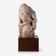 A BUFF SANDSTONE SCULPTURE OF A MOTHER AND CHILD - Live Auction: South Asian Treasures