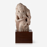 A BUFF SANDSTONE SCULPTURE OF A MOTHER AND CHILD -    - Live Auction: South Asian Treasures