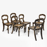 A SET OF SIX VERY IMPORTANT PERIOD EUROPEAN BLACK LACQUER AND PARCEL-GILT DINING CHAIRS -    - 24-Hour Online Auction: Elegant Design