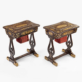 A PAIR OF PERIOD LACQUER AND PARCEL GILT SEWING TABLES -    - 24-Hour Online Auction: Elegant Design