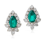 A PAIR OF EMERALD AND DIAMOND EAR CLIPS -    - Online Auction of Fine Jewels and Silver