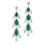 A PAIR OF EMERALDS AND DIAMOND EAR PENDANTS -    - Online Auction of Fine Jewels and Silver
