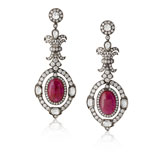 A PAIR OF BURMESE RUBY AND DIAMOND EARRINGS -    - Online Auction of Fine Jewels and Silver