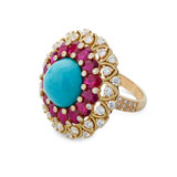 A TURQUOISE, RUBY AND DIAMOND RING -    - Online Auction of Fine Jewels and Silver
