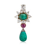 AN EMERALD, RUBELLITE AND DIAMOND PENDANT -    - Online Auction of Fine Jewels and Silver