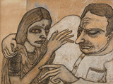 Man and Woman (with Yellow and Grey) - Jogen  Chowdhury - Modern Masters on Paper: LIVE Auction