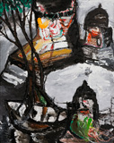 Moonlight: Boat and Temples - Manu  Parekh - Modern and Contemporary Indian Art