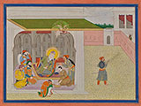 AN ELDERLY SIKH GURU RECEIVING DISCIPLES -    - Classical Indian Art 