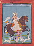 A RULER SMOKING A HOOKAH RIDING ON HORSEBACK -    - Classical Indian Art 