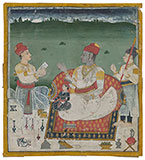 A PRINCE SEATED WITH HIS SON AND HEIR         <br><i>in the style of an artist named Nihal Chand</i> -    - Classical Indian Art 