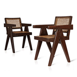 A PAIR OF ICONIC AND RARE SHISHU WOOD AND CANE WORK 'CONFERENCE ARM CHAIRS', PIERRE JEANERRET -    - 20th Century Design