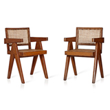 A PAIR OF STUNNING TEAKWOOD AND CANE WORK 'CONFERENCE ARM CHAIRS' 1952-56, PIERRE JEANNERET -    - 20th Century Design