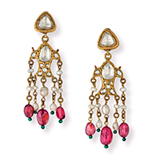 A PAIR OF DIAMOND, TOURMALINE AND PEARL EAR PENDANTS -    - Online Auction of Fine Jewels and Silver