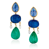 A PAIR OF SAPPHIRE AND EMERALD EAR PENDANTS -    - Online Auction of Fine Jewels and Silver