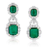 A PAIR OF EMERALD AND DIAMOND EAR PENDANTS -    - Online Auction of Fine Jewels and Silver