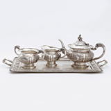 AN IMPORTANT 'SWAMI' SILVER THREE PIECE TEA SERVICE WITH TRAY -    - Online Auction of Fine Jewels and Silver
