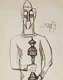 Untitled (Man with Monstrance) - F N Souza - F N Souza: A Life in Line | Mumbai, Live