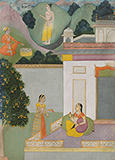 SAKHI BRINGS MESSAGE TO NAYIKA: AN ILLUSTRATION FROM A RASIKAPRIYA -    - Classical Indian Art | Live Auction, Mumbai