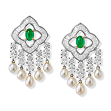 EMERALD, PEARL AND DIAMOND EAR PENDANTS -    - Fine Jewels and Watches