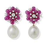  RUBY, PEARL AND DIAMOND EARRINGS -    - Fine Jewels and Watches
