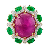 RUBY, EMERALD AND DIAMOND RING -    - Fine Jewels and Objets