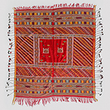 RED SILK HEAD SCARF WITH SHRINE MOTIF -    - Woven Treasures: Textiles from the Jasleen Dhamija Collection