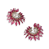 PAIR OF CARVED RUBY AND DIAMOND EARRINGS -    - Fine Jewels: From Tradition to Innovation