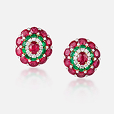 PAIR OF RUBY, EMERALD AND DIAMOND EARRINGS -    - Fine Jewels: From Tradition to Innovation