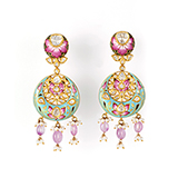 PAIR OF ENAMELLED PINK SAPPHIRE AND DIAMOND `CHANDBALI` EARRINGS -    - Fine Jewels: From Tradition to Innovation