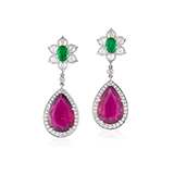 PAIR OF RUBELLITE TOURMALINE, EMERALD,AND DIAMOND EARRINGS -    - Fine Jewels: Ode to Nature
