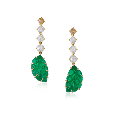Estate Carved Emerald and Diamond Earrings